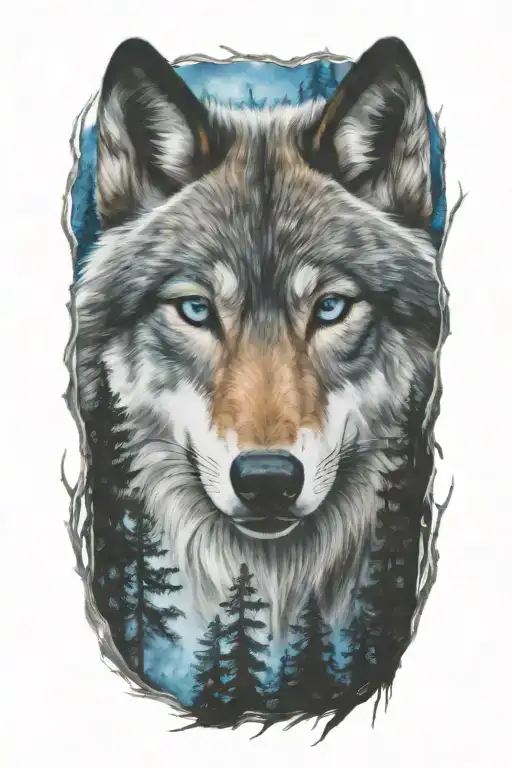 Wolf Blue Eyes Forest Landscape
