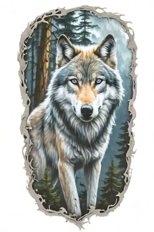 Wolf Blue Eyes Forest Landscape