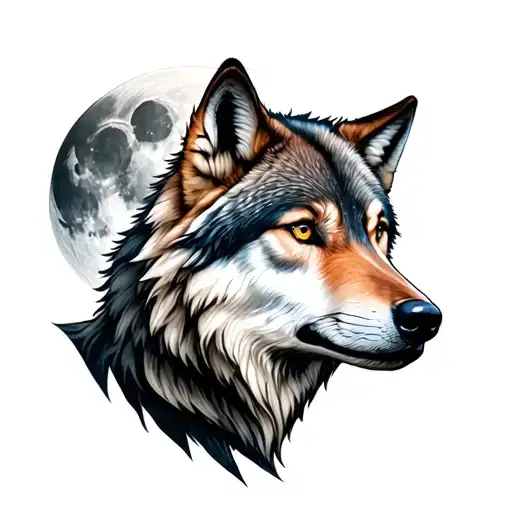 Wolf Wood Moon Black Grey