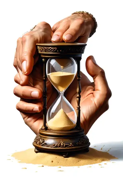 Two Hands Together Holding A Hourglass About To Run Out Of Sand