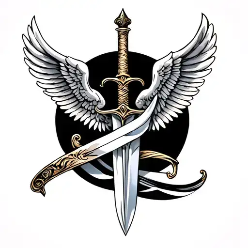 Small Tattoo Of Wings And Sword Wrapped