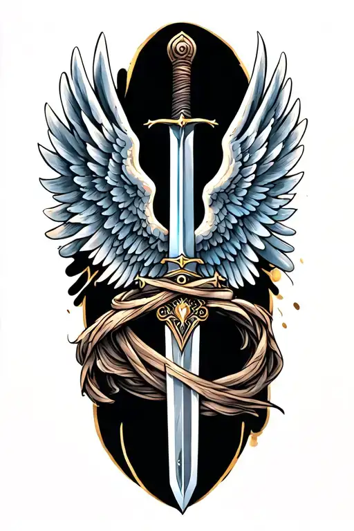 Small Tattoo Of Wings And Sword Wrapped