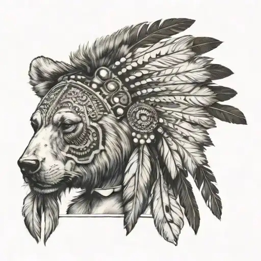 Indian With Bear Headdress Being Worn