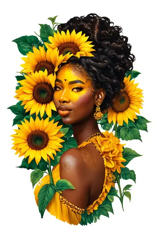 Oshun With Sunflowers And Mirror