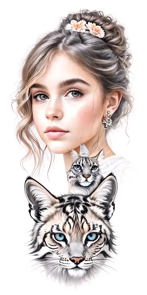 Face Of A Beautiful Girl And Animals