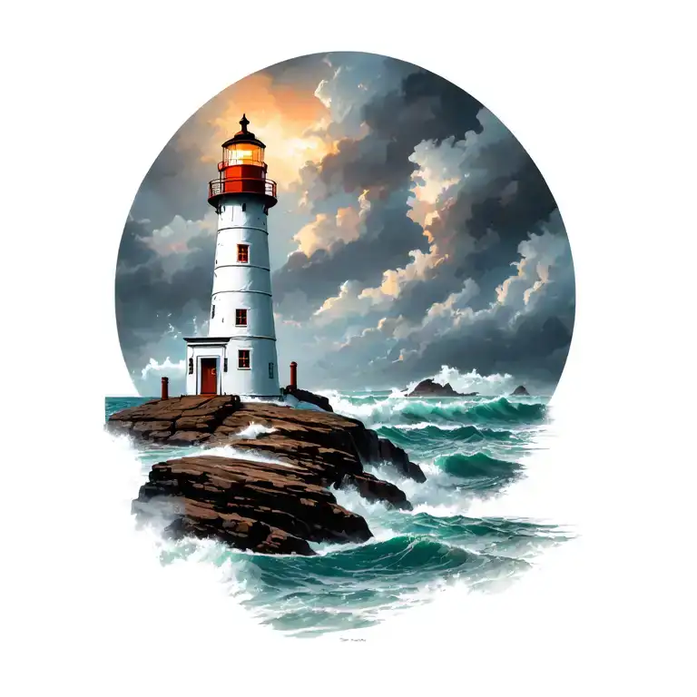 Lighthouse At Storm On The Rocks