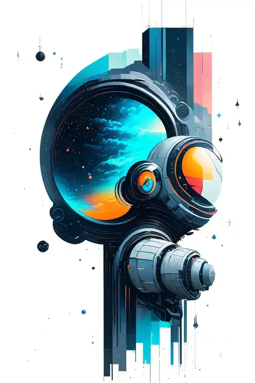 A Geometric Space Landscape Inspired By Technology Incorporating A Small Amount Of Cyan