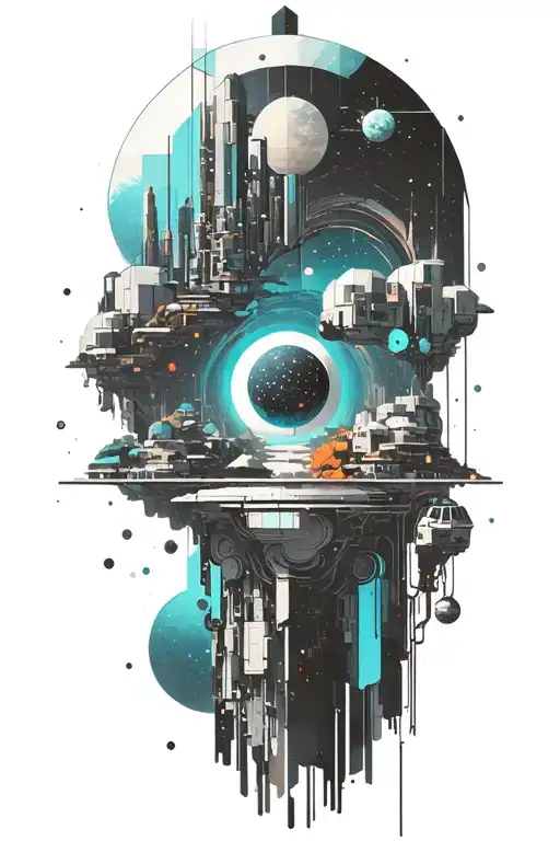 A Geometric Space Landscape Inspired By Technology Incorporating A Small Amount Of Cyan