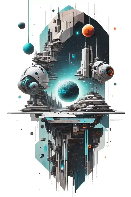 A Geometric Space Landscape Inspired By Technology Incorporating A Small Amount Of Cyan