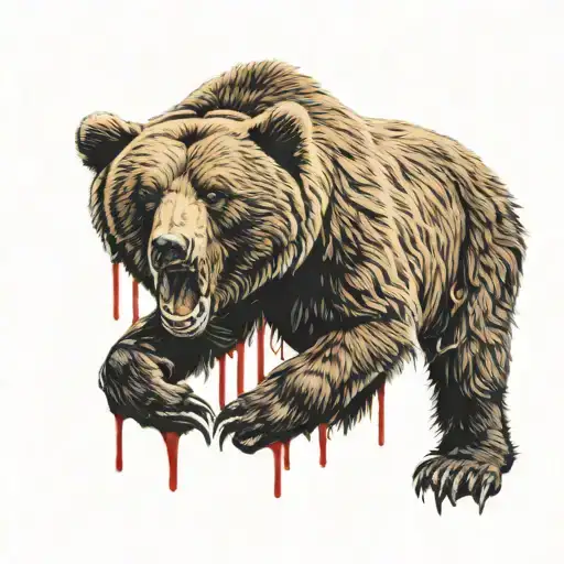 Brown Bear With Blood Dripping From Its Mouth Open
