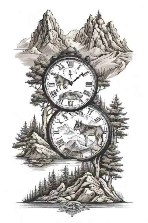 Mountains Wolf Trees Road Clock