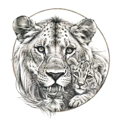 Mother Lion With Baby Girl