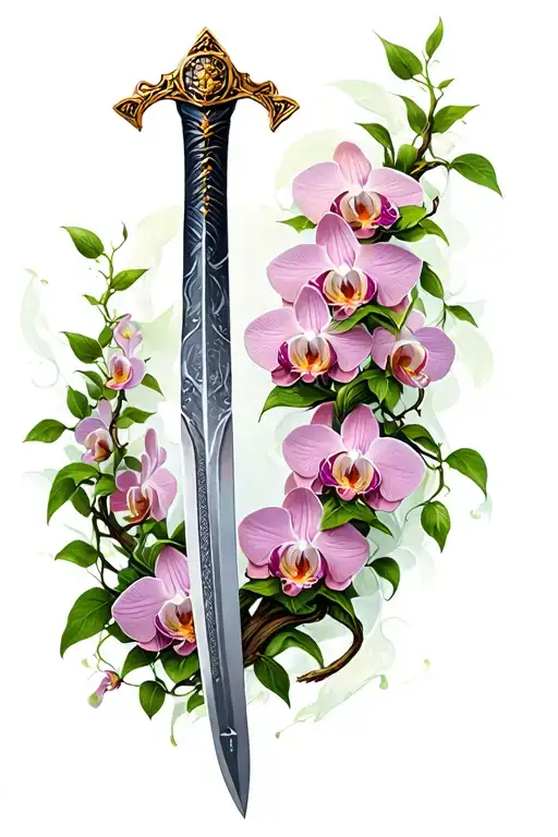Full Talisman Sword With Orchid Vine Wrapping Around Blade