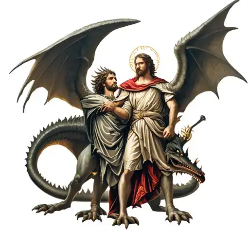 St Michael And St George Together In A Tattoo Slaying A Dragon
