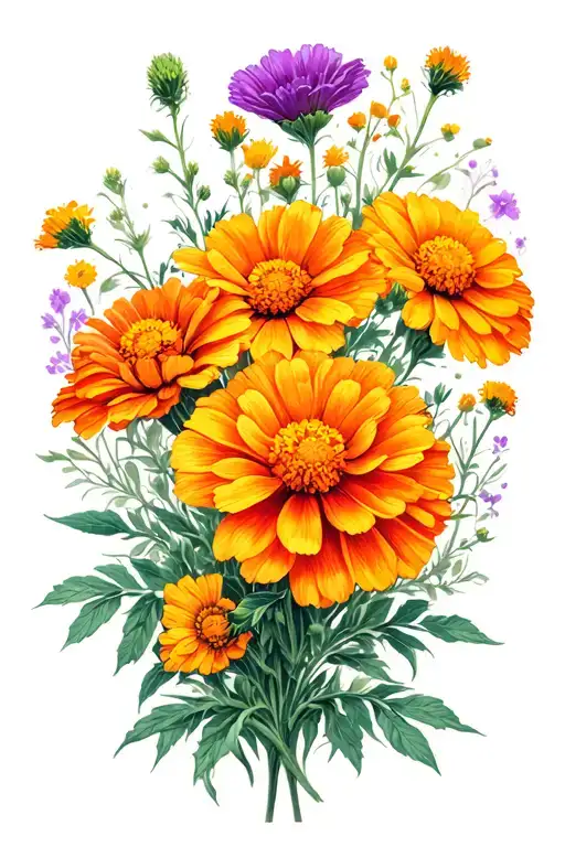 Marigold And Cosmos Flowers