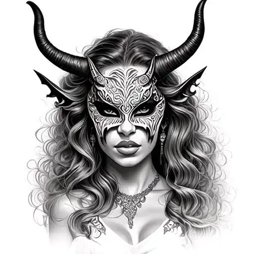 Chicana Woman With A Demon Mask