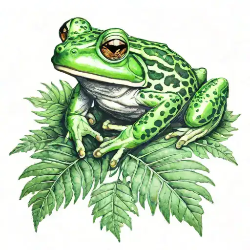 Green Frog On Green Fern