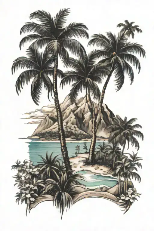 Beach Palm Tree Forest Mountains
