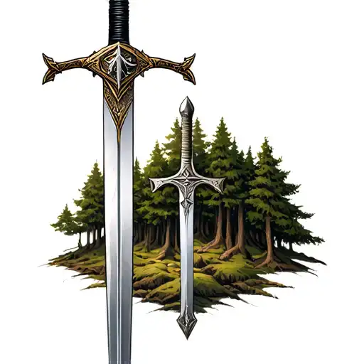 A Forest With A Sword In The Middle Guarded By The Templars