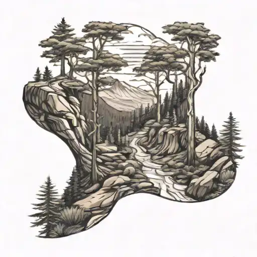 A Mountain Landscape With A Winding Hiking Trail Through A Pine Forest