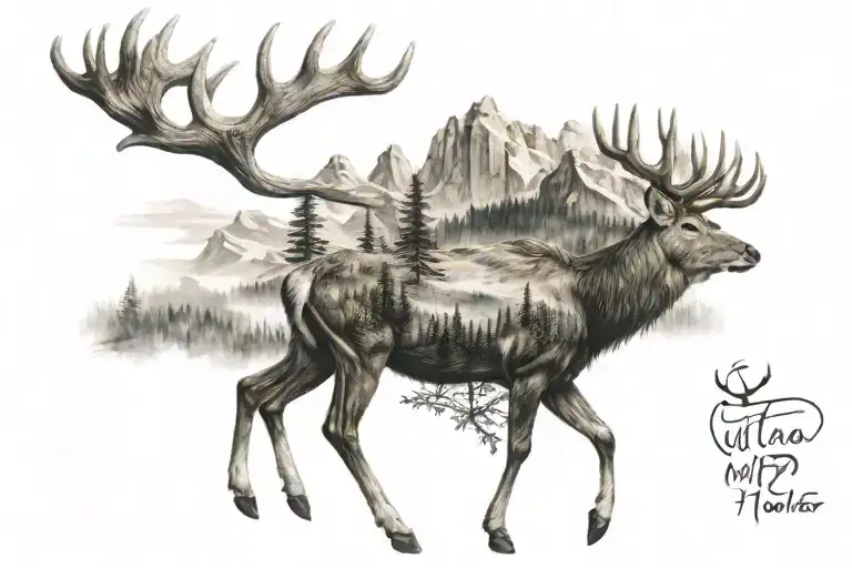 Forrest With Mountains And Deer Antlers