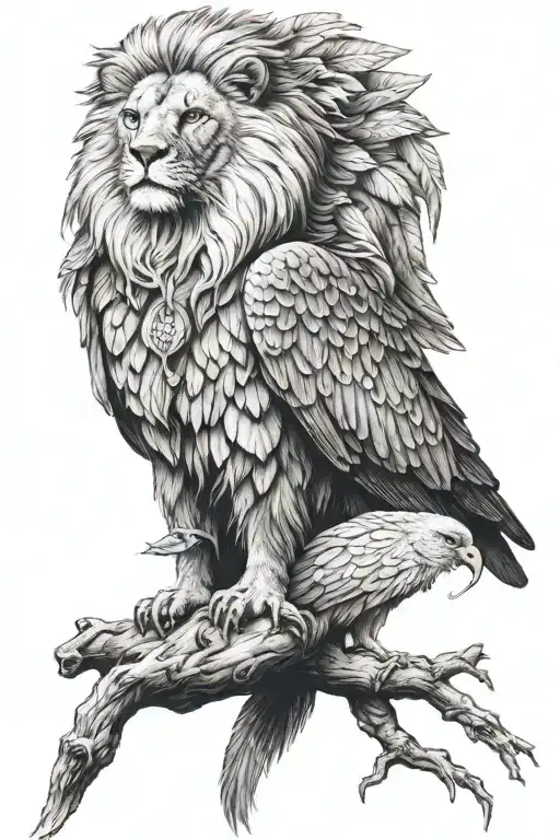 Lion And Eagle Perched On Top