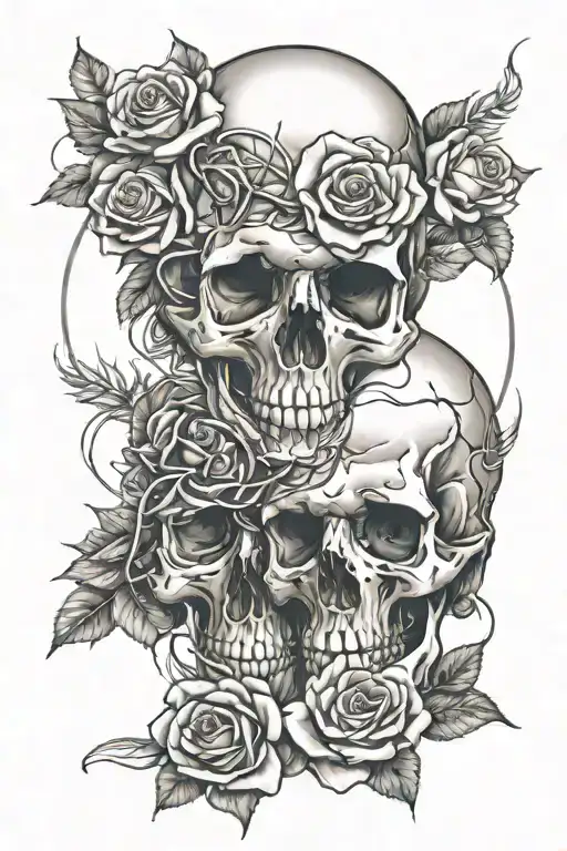 Skull And Roses Intertwined
