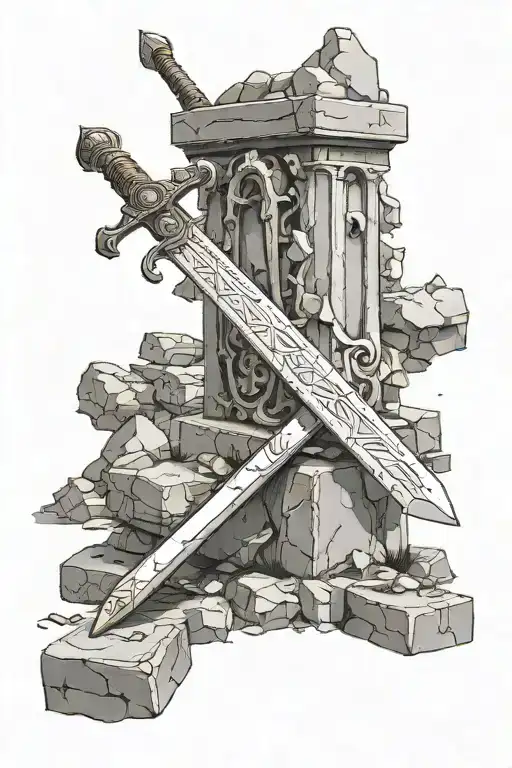 The Sword Excalibur Buried In A Stone Plinth On A Modern City Street