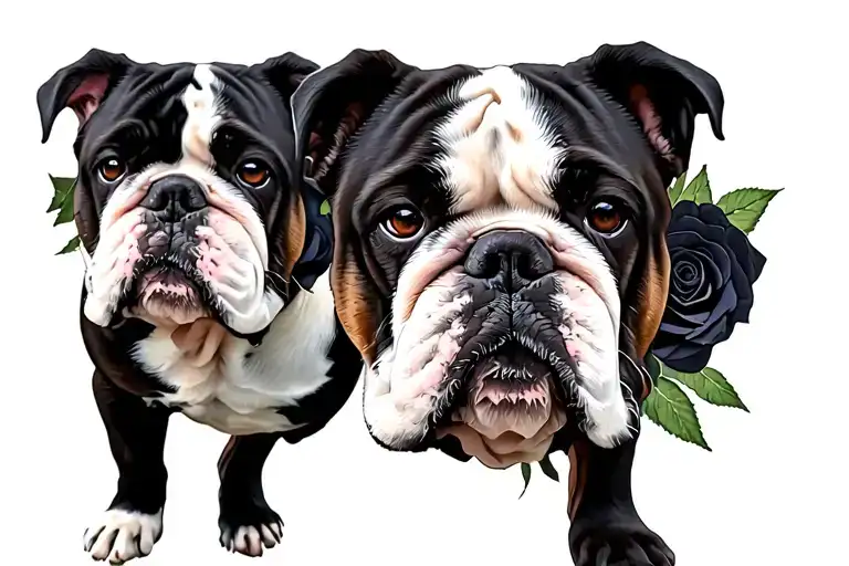 An English Bulldog With Black And White Roses