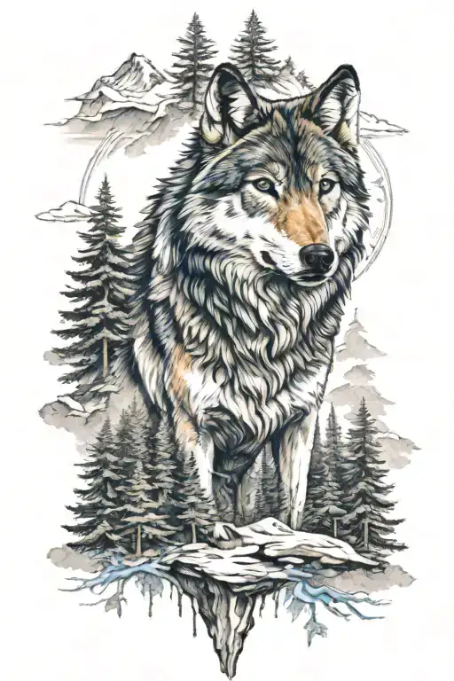Wolf Surrounded Blue Eyes Trees Mountain