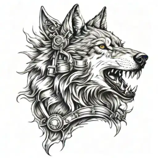Wolf With Industrial Firefighter