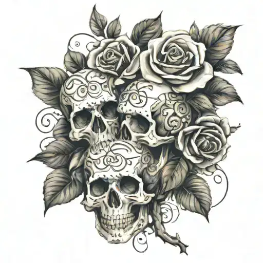 Music With Blend Of Skulls And Roses Intertwined