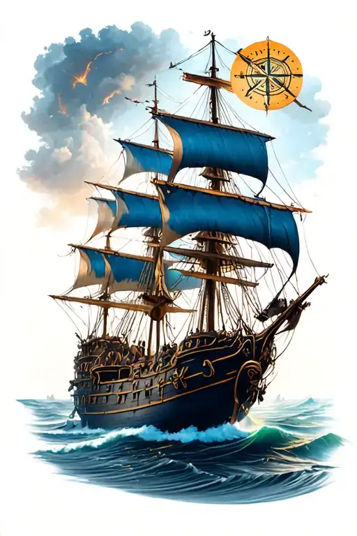 Pirate Ship With Compass Surrounded