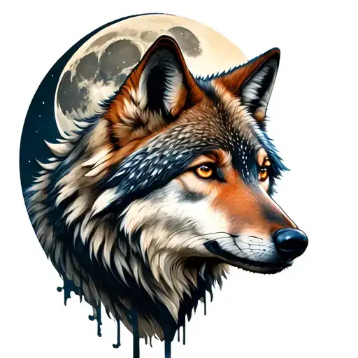 A Strange Realistic Forest Wolf And Moon