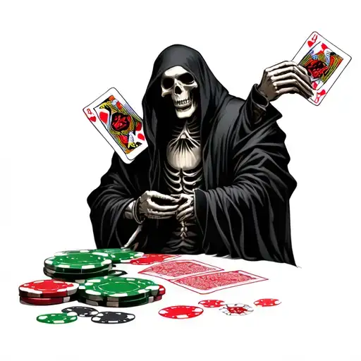 Grim Reaper Dealing Poker Games With Skeleton Playing Cards Realistic