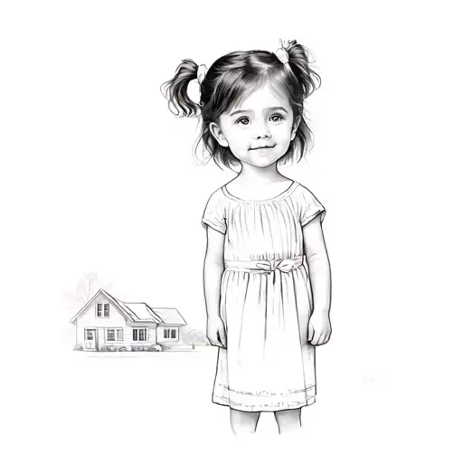 A Little Girl Standing In Front Of A House