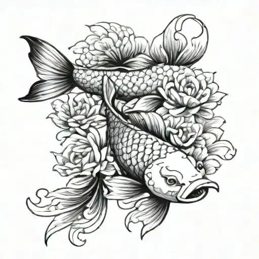 Koi Fish With Flowers