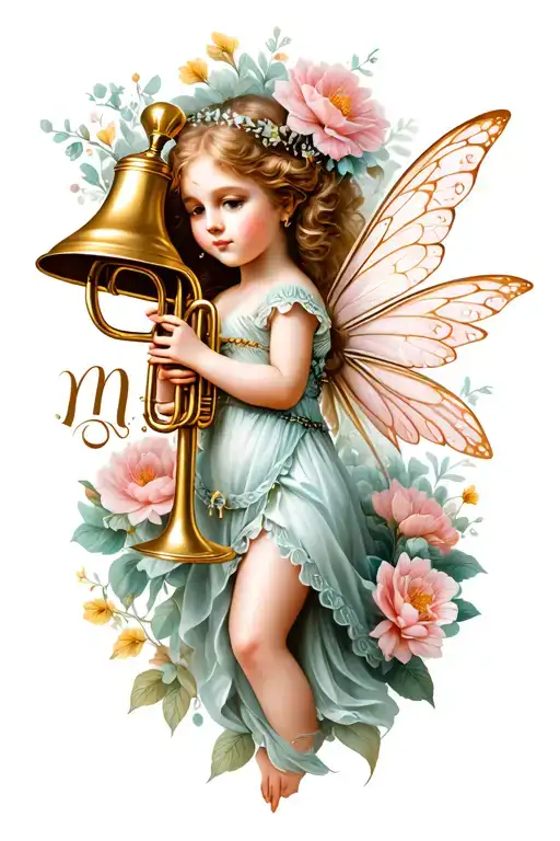 Bell Fairy With Trumpet And Flower And Initial M