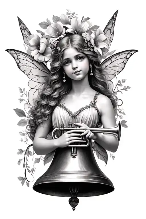 Bell Fairy With Trumpet And Flower And Initial M