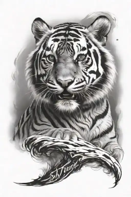 Cute Tiger Emerging With A Name Written Underneath