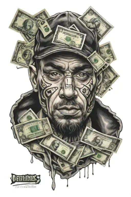 A Man With Full Face And Money Around And Drugs