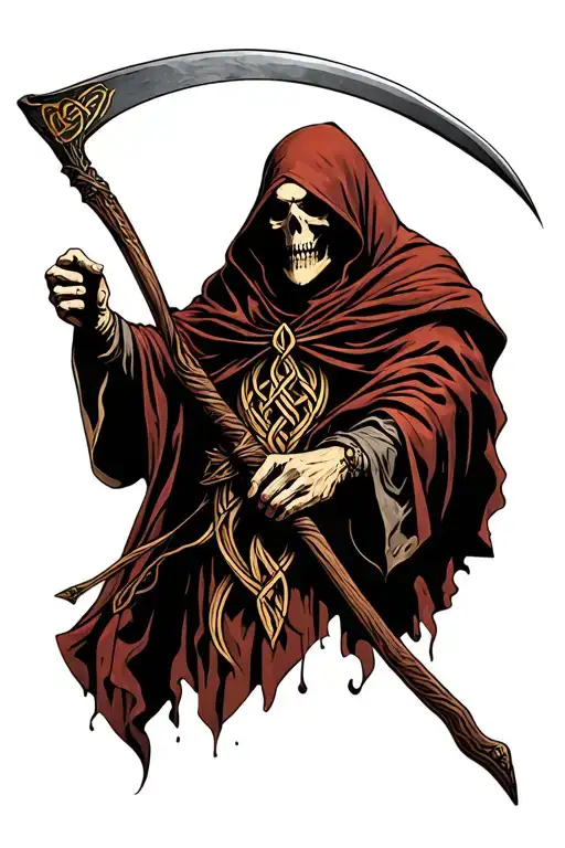 Celtic Reaper Holding A Scythe