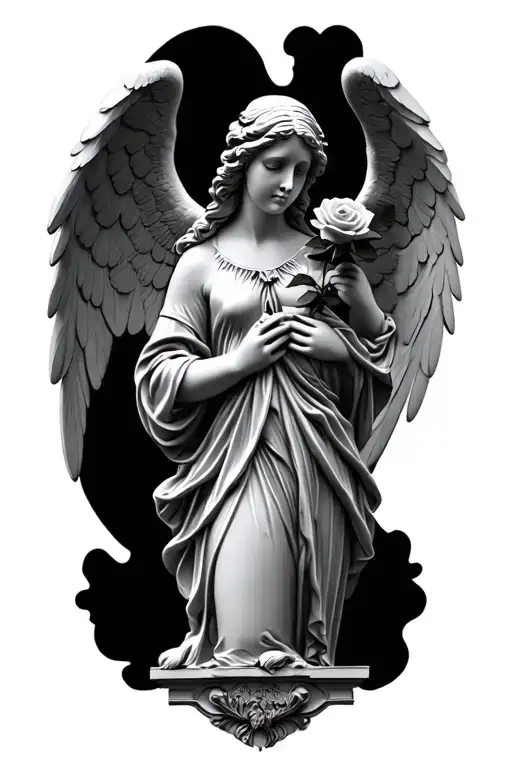 Statue Female Angel Holding Rose In Hand