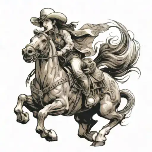 Chubby Cowgirl Riding A Horse