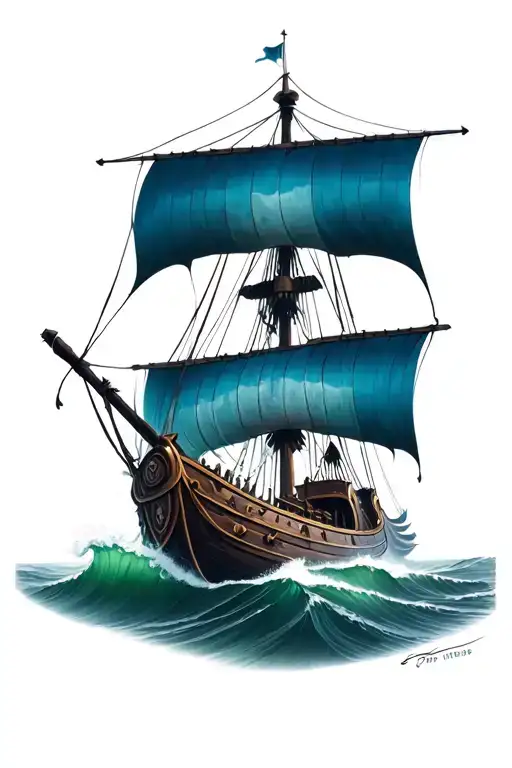 Norse Longship Navigating Through Stormy Waters
