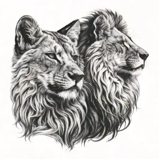 Right Side Lion And Left Side Fox Looking