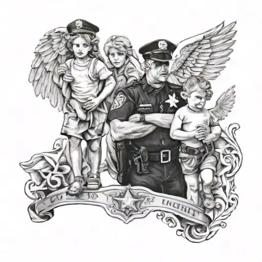 A Police Man With Her Daugther Angel With His Two Brothers