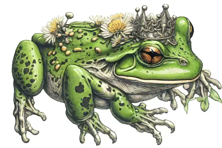 Frog Wearing Crown And Blowing Dandelion Seeds