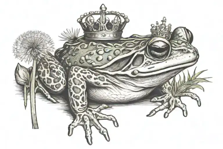 Frog Wearing Crown And Holding Dandelion
