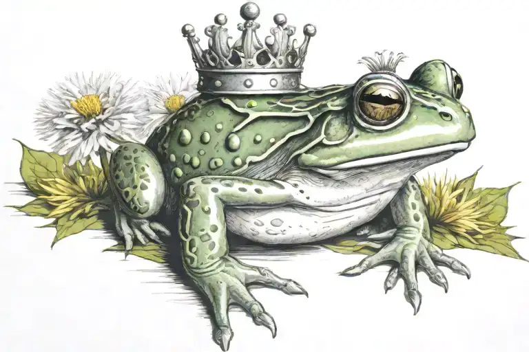 Frog Wearing Crown And Holding Dandelion